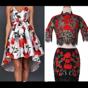 2 Pieces Black Roses Top And Skirt